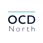 Stacked OCD North wordmark in dark navy, with a thin light-blue rule above the letters.