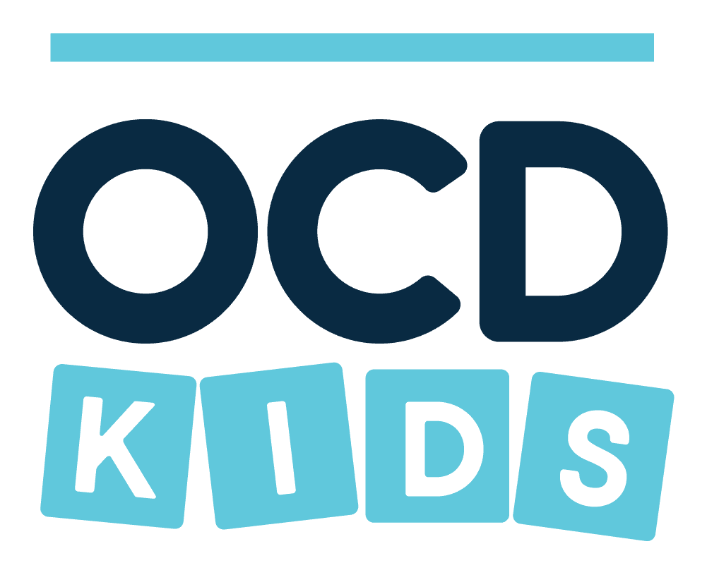 OCD Kids logo: OCD in dark navy above KIDS in white letters on light-blue tiles, with a thin light-blue rule above.