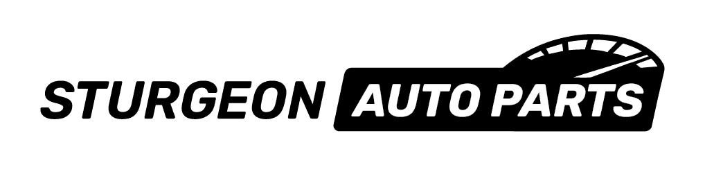 Sturgeon Auto Parts horizontal logo in solid black, with the speedometer arc above AUTO PARTS.
