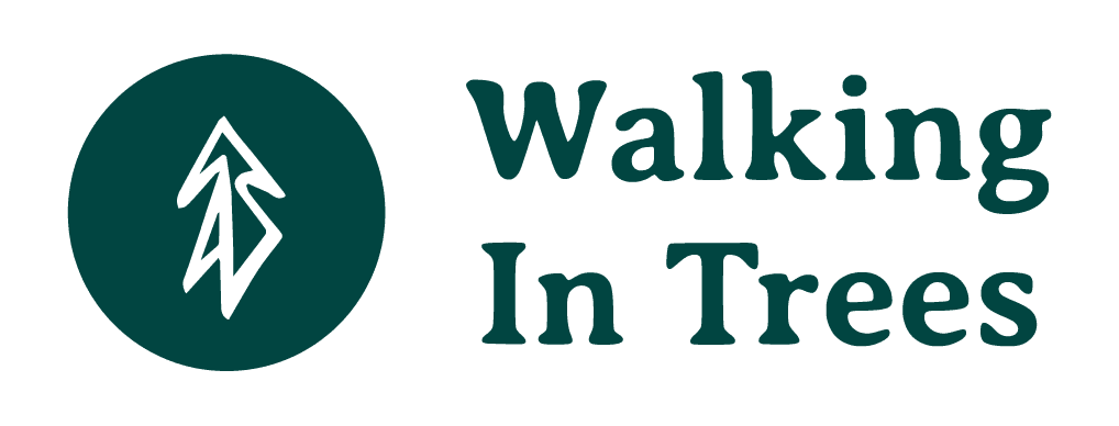 Walking in Trees horizontal logo: a white tree mark in a dark teal circle beside the stacked words Walking In Trees.